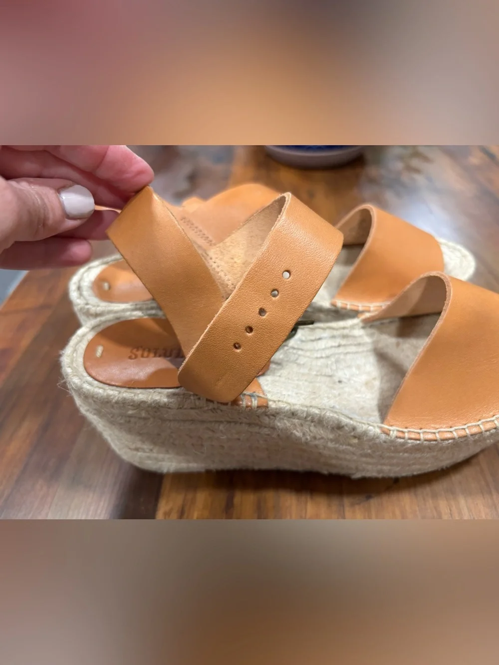 Soludos Minorca Leather Nude Tan Espadrille Platform Sandal 8 NEW